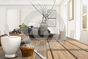 3d rendering depth of field nice breakfast and meal in beautiful bright white room photo