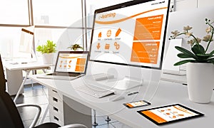 Modern office e-learning screen devices.