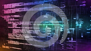 3D Rendering of Digital abstract technology. Computer software script binary coding snippet on data science concept background.