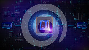 3D rendering digital of CPU processors over circuit background with AI Artificial Intelligence concept, High-speed connection
