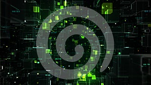3d Rendering Digital Tunnel with cube, Technology blockchain, and big data network connection, Technology abstract background
