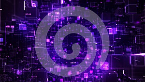 3d Rendering Digital Tunnel with cube, Technology blockchain, and big data network connection, Technology abstract background