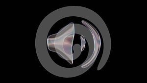 3D rendering of distorted transparent soap bubble in shape of symbol of sound  isolated on black background