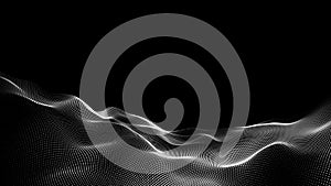 3D rendering Dot abstract digital wave white particles array wireframe black background