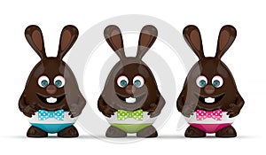 3d rendering of Easter chocolate bunny eggs in row