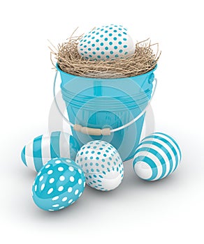 3d rendering of Easter eggs with decorative bucket