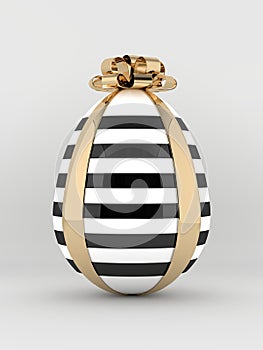 3d rendering of Easter striped egg with golden bow