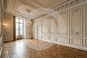 Classic interior empty room with ornate mouldings photo