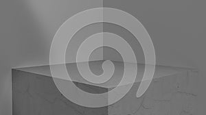 3D rendering of empty space for product display. square pedestal, gray background