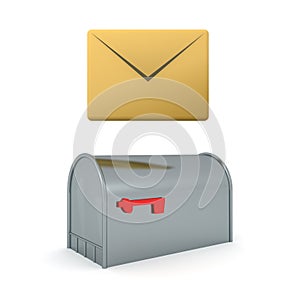 3D Rendering of envelope above vintage mailbox