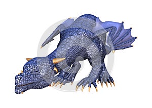 3D Rendering Fairy Tale Blue Dragon on White