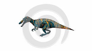 3D Illustration of a Strikingly Colored Theropod Dinosaur on White Background photo