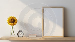 Minimalist Nature Studies: Empty Frame With Vase And Clock Illustration photo
