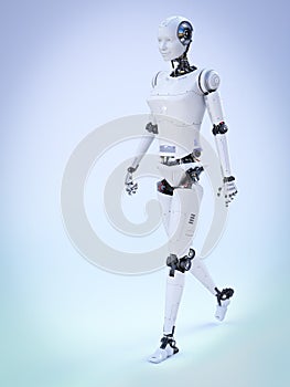 3D rendering of a female android walking