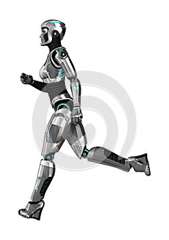 3D Rendering Female Cyborg on White