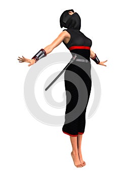 3D Rendering Female Ninja on White