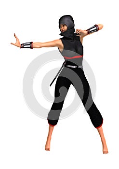 3D Rendering Female Ninja on White