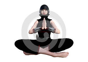 3D Rendering Female Ninja on White