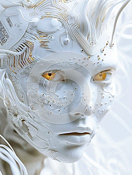 3D rendering of a female robot with artificial intelligence