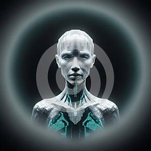 3d rendering of a female robot, artificial intelligence or machine learning concept.