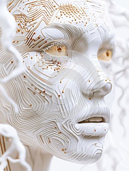 3D rendering of a female robot with artificial intelligence