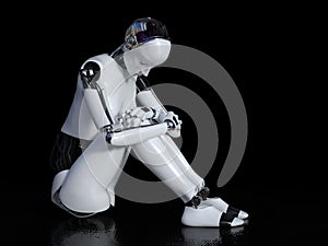 3D rendering of female robot looking sad