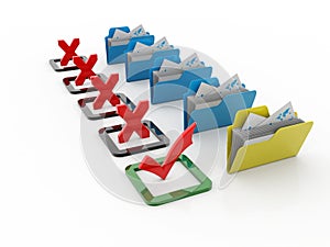 Check mark with File Folders in technology background. 3d render