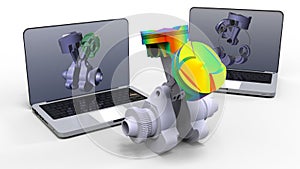 3D rendering - finite element two pistons engine photo