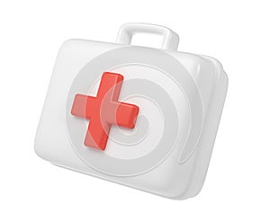 3d rendering of first aid medical box with red cross icon. Healthcare industry supplies and drugs