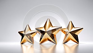 3d rendering of five golden stars on a white background with shadow
