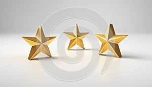 3d rendering of five golden stars on a white background with shadow