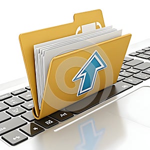 3D Folder Upload Isolated on White Background