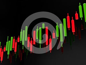 3d rendering of forex index candlestick chart over dark photo