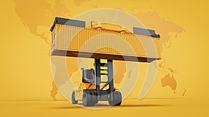 3D Rendering of a Forklift Lifting a Shipping Container photo