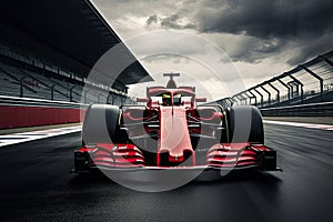 3D rendering of a formula 1 race car on the track, Ferrari F1 on the track. Sport car racing formula one in race track, AI