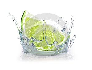 3d rendering of a fresh lime falling into water
