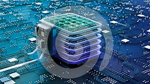 3D rendering of a futuristic design of an AI brain with a circuit board