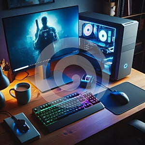 3D rendering of a gaming room in neon light