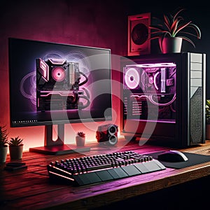 3D rendering of a gaming room in neon light