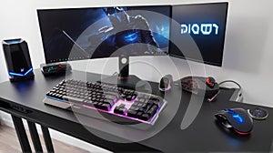 3D rendering of a gaming room in neon light