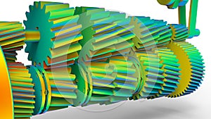 3D rendering - Gears on shaft finite element analysis photo