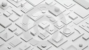 A 3D rendering of a geometric pattern composed of various shapes and sizes.