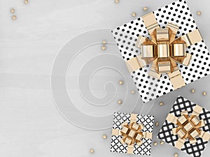 3d rendering of gift boxes on desk