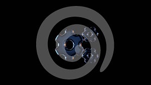 3d rendering glass symbol of cogwheels isolated on black with reflection