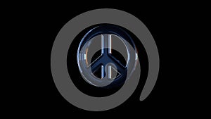 3d rendering glass symbol of peace isolated on black with reflection