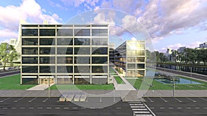 3D rendering of the glass wall buildings