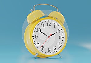3d rendering of glossy alarm clock against blue background. 3d rendering