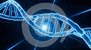 3D rendering of a glowing blue DNA double helix structure with abstract light effects genetics biology