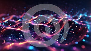 3d rendering of glowing particles in empty space. Futuristic background with depth of field and bokeh effect. 3d render