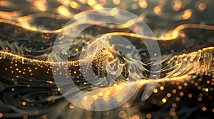 3d rendering of glowing particles in empty space. Futuristic background with depth of field and bokeh effect. 3d render